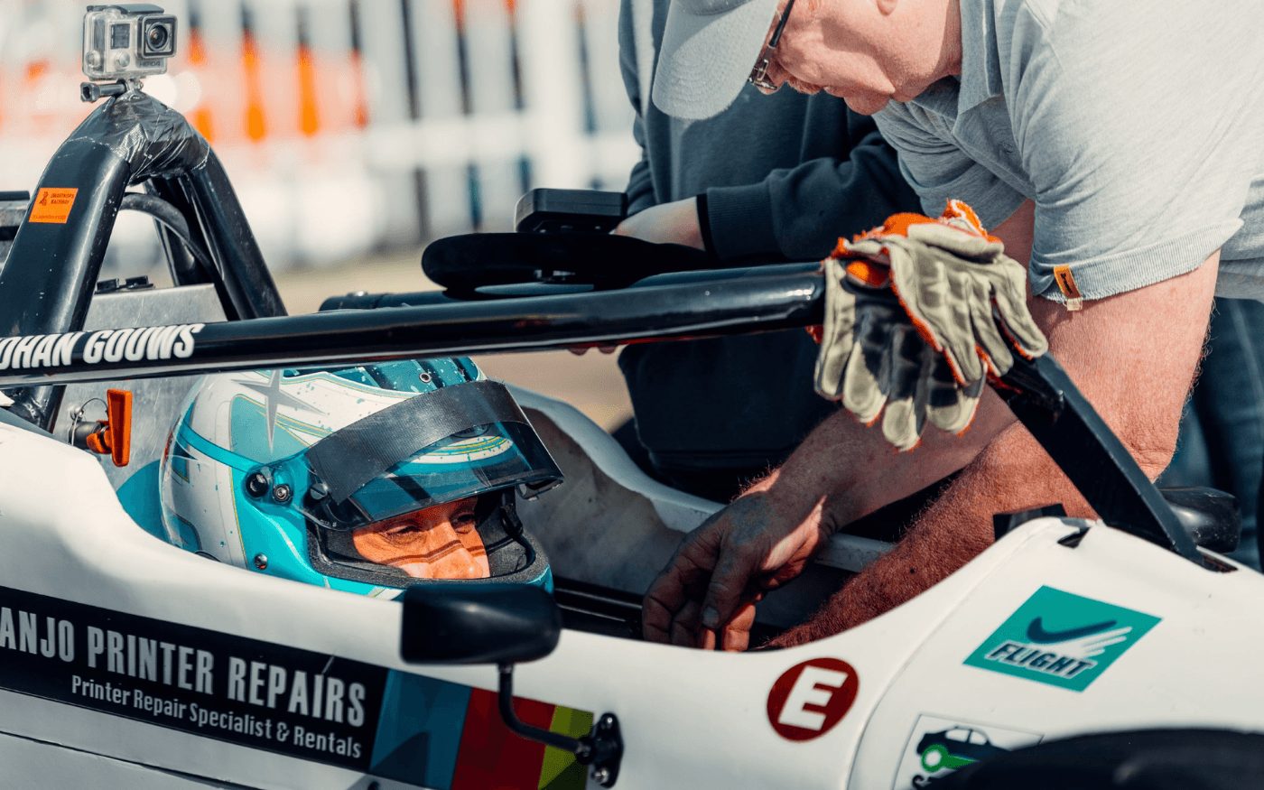 Cockpit view of the JForce Formula Vee